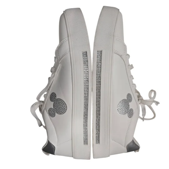 Disney Primark White Rhinestone Mickey Mouse Sneakers Women's Size 9 Silver Trim - Picture 6 of 11